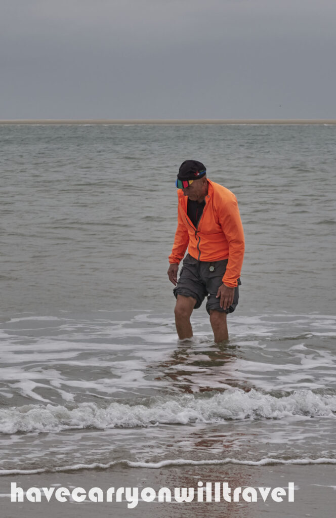 Murray dipping his feet into the North Sea